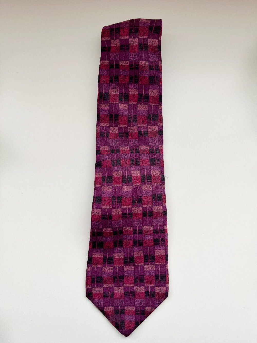 Alfani Purple Pink Print Silk Tie 80s 90s retro artsy vintage colorful geometric